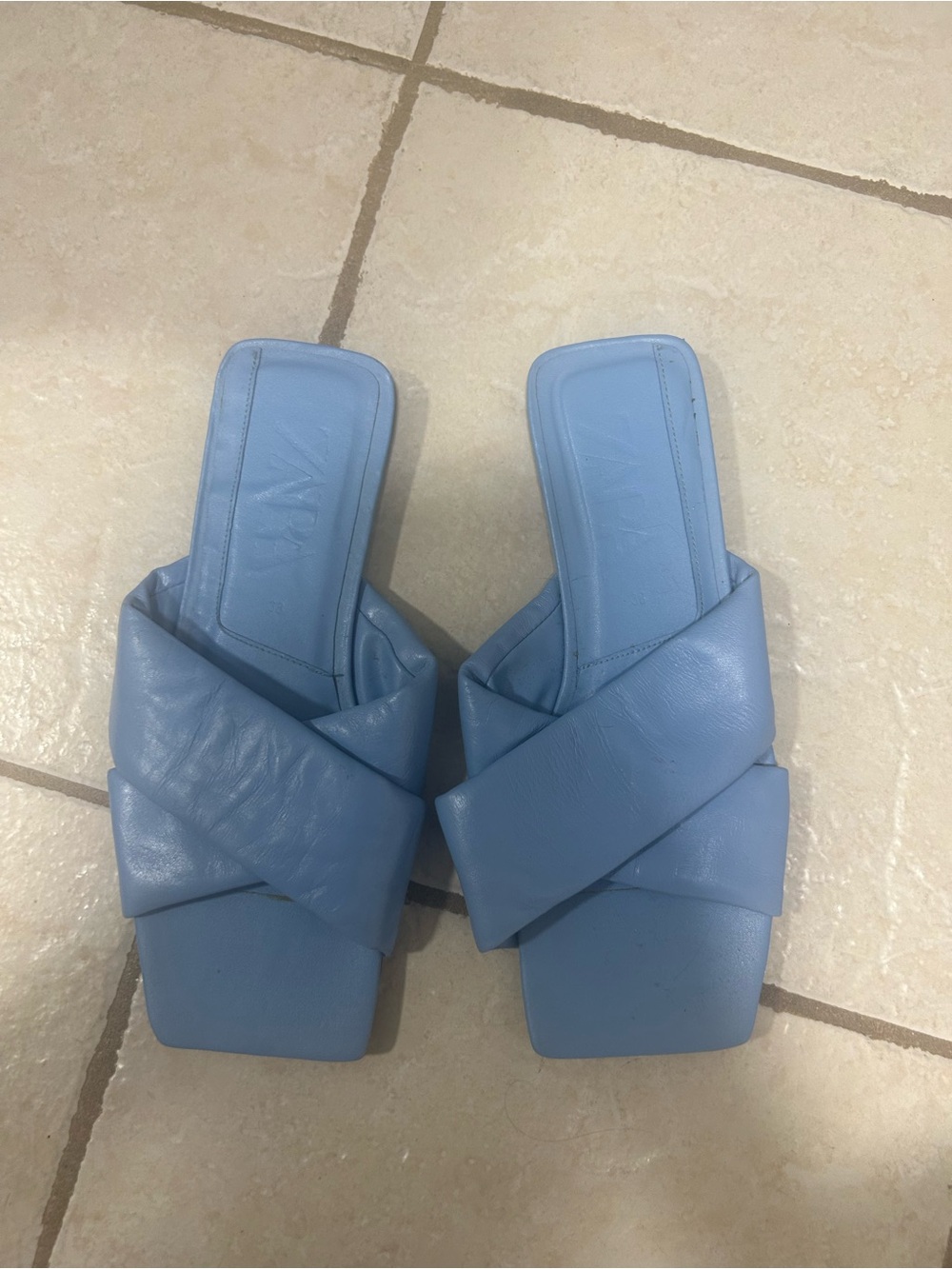 ZARA Light Blue Crisscross Slide Mules